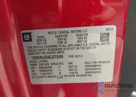 2012 Chevrolet Traverse Ltz from USA, damaged, VIN 1GNKRLED4CJ272956